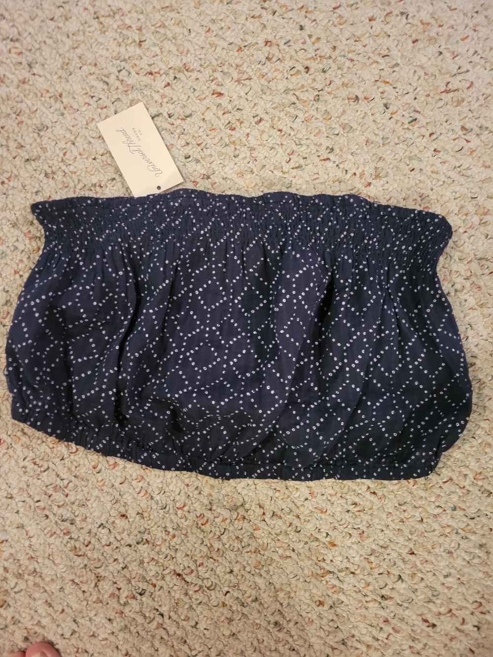 Smocked Navy Strapless Tube Top - Speckled Print - Picture 2 of 5